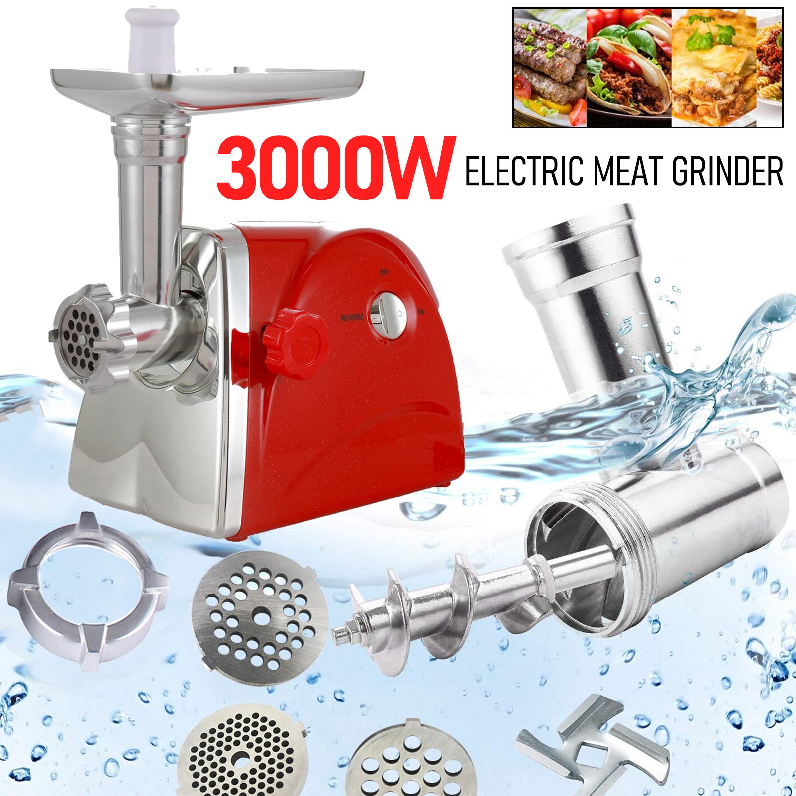 Meat Grinder Electric Heavy Duty Stainless Steel Meat Mincer &3 Grinding Plates