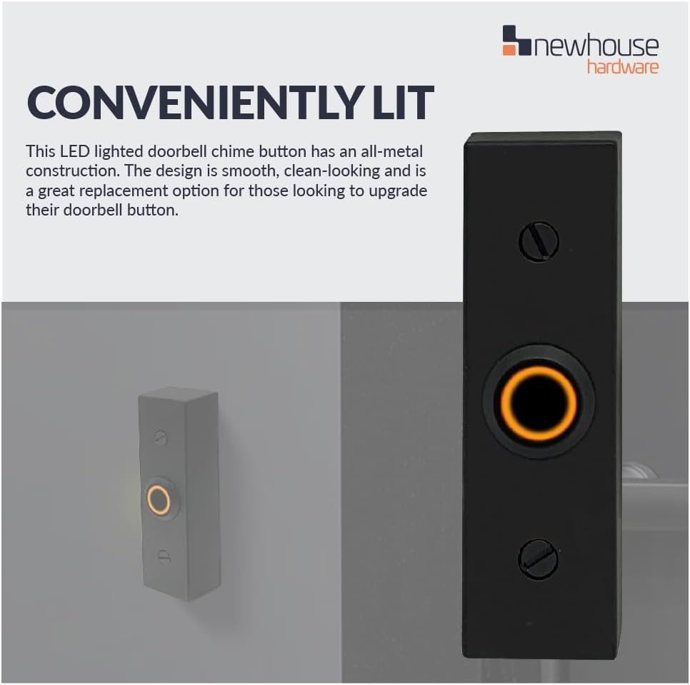 Newhouse Hardware Rectangular Lighted Wired Metal Doorbell Button in Black BT6BL