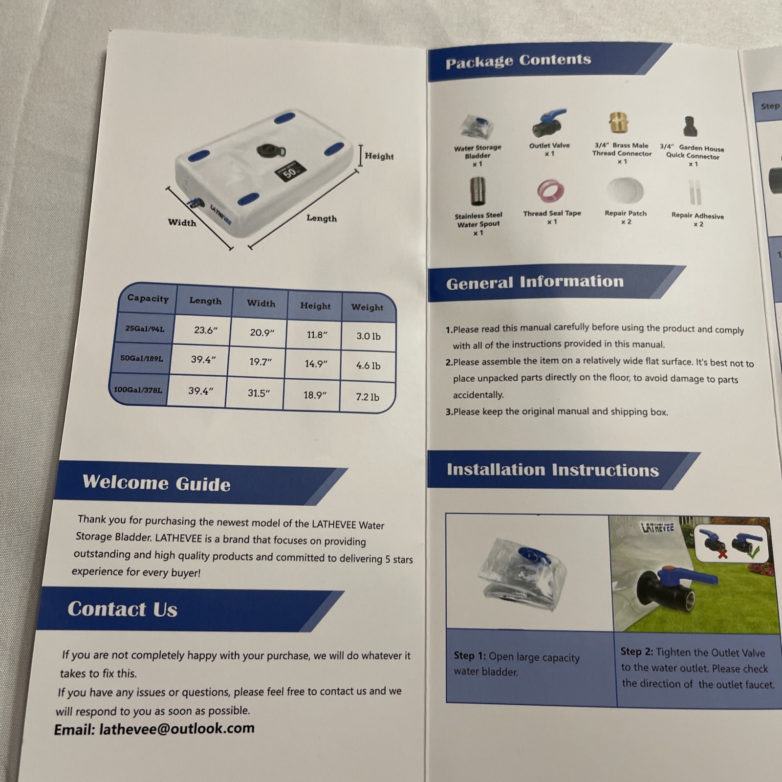 50 Gallon Emergency Water Storage Bladder Bathtub Portable Tank Open Box