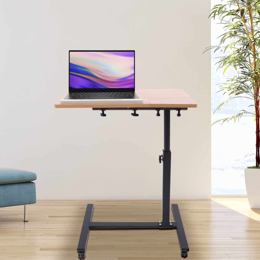 Adjustable Rolling Laptop Desk Mobile Computer Stand Bed Side Table Desk