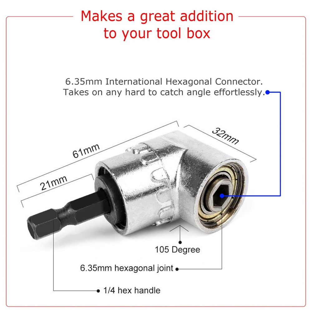 105 Angle 1/4 " Extension Hex Drill Bit Screwdriver Socket Holder Adaptor New