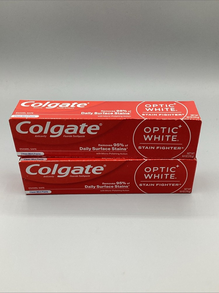 Colgate Optic White STAIN FIGHTER Toothpaste Clean Mint 6.0 oz each, 2 pk