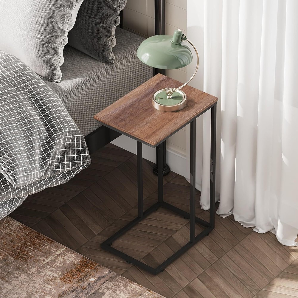 C Shaped End Table, Small Side Tables for Sofa and Bed, Couch Table That Slides