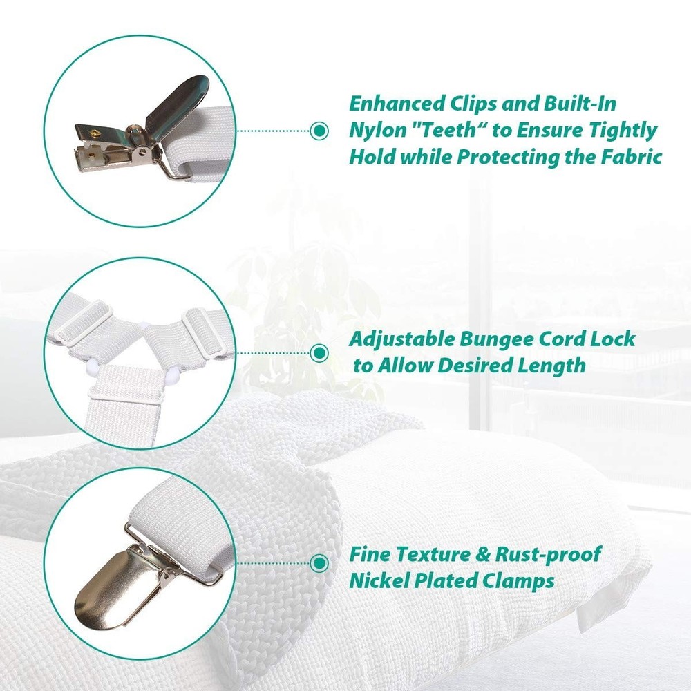 Sheet FastenersFitted Sheet Fasteners Elastic Straps, Adjtable Bedsheet Holders