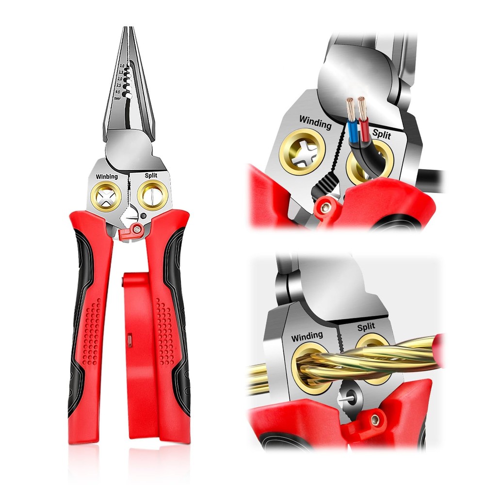 8 In 1 Wire Stripper With Voltage Tester, Multi-Function Electric Red