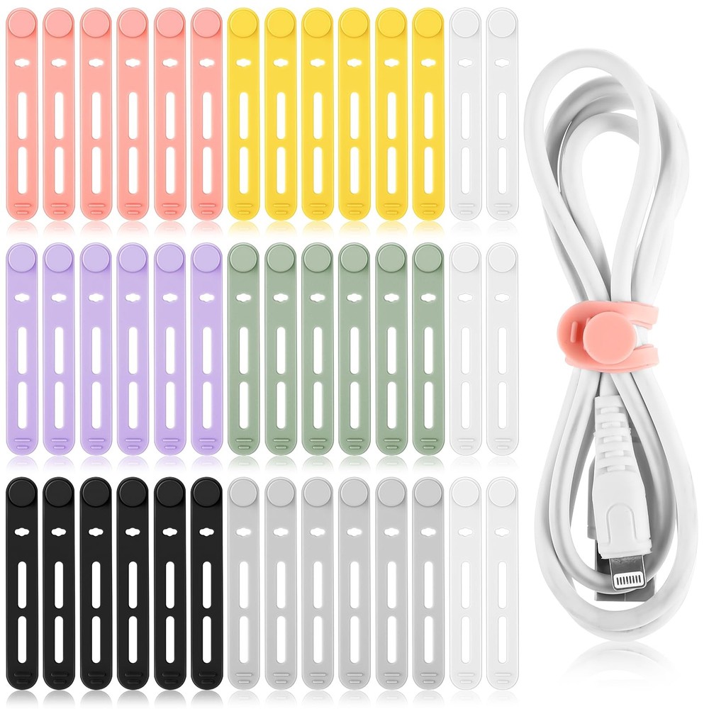 Tellegloww 42 Pcs Silicone Cable Ties Reusable Cord Straps Multipurpose Elast...