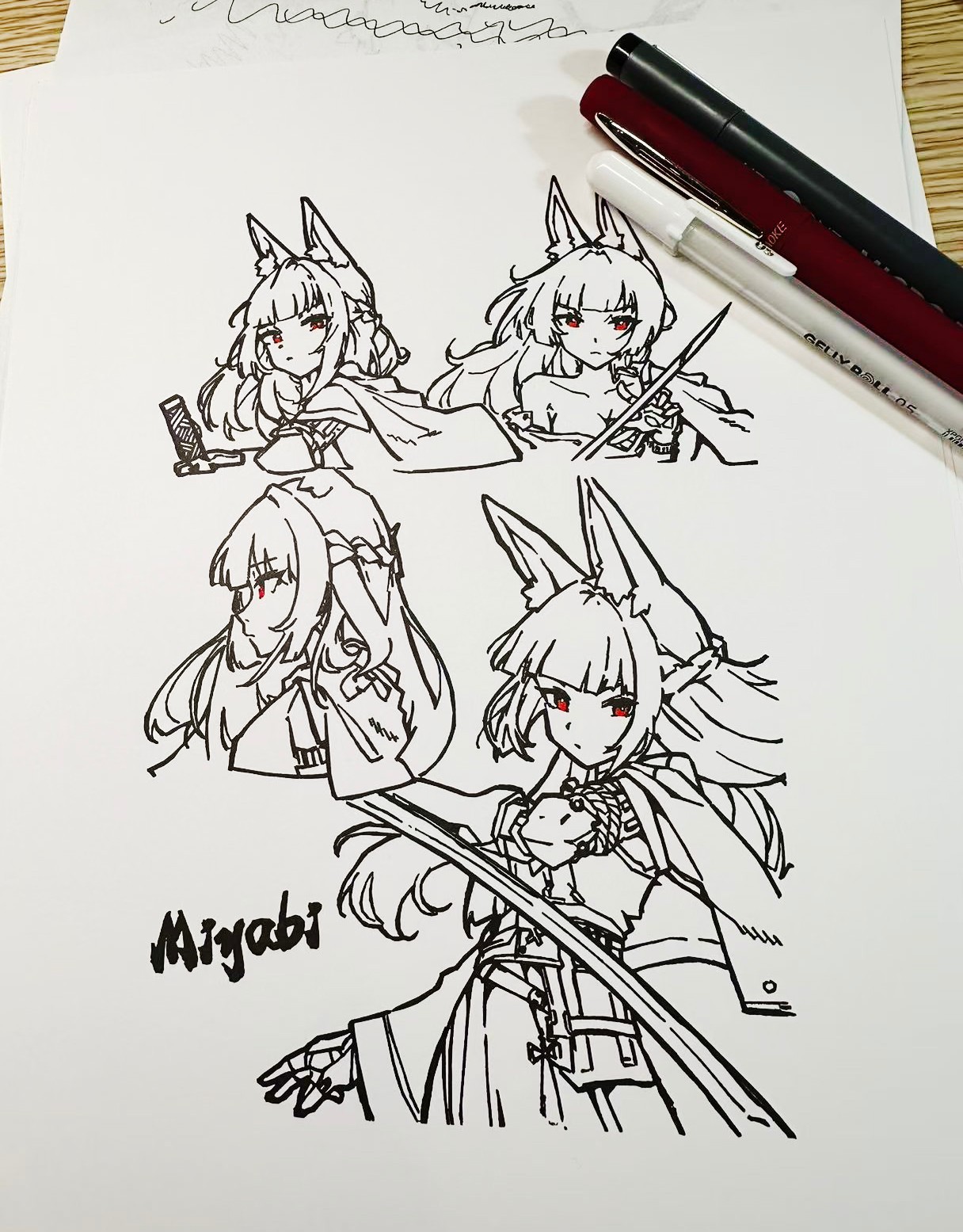 Hand Drawn (Not a Print) Miyabi Zenless Zone Zero Framed Pen & Ink Art Drawing