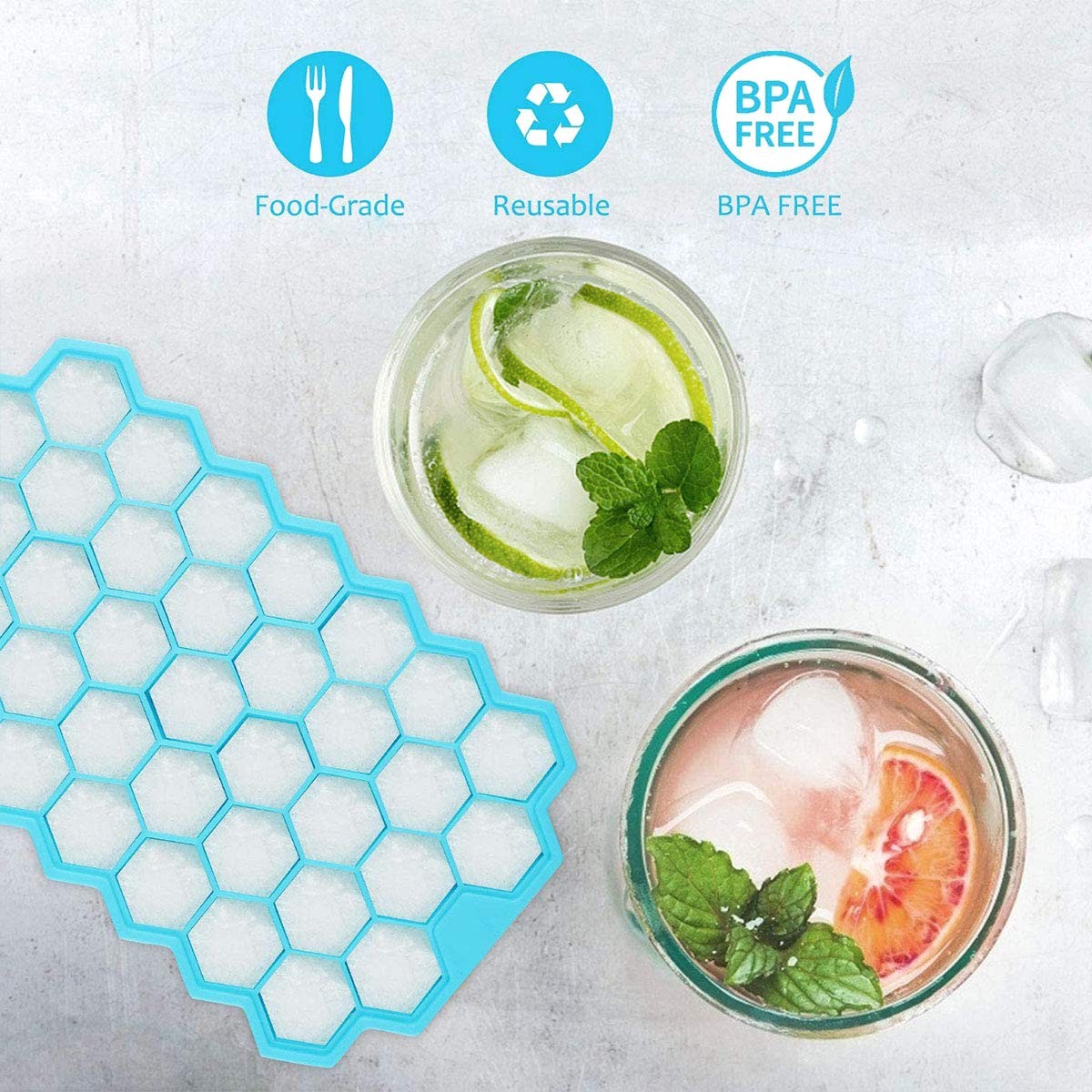 2 Pack Silicone Ice Cube Trays with Lid, 37 Grid Small Ice Cube Molds