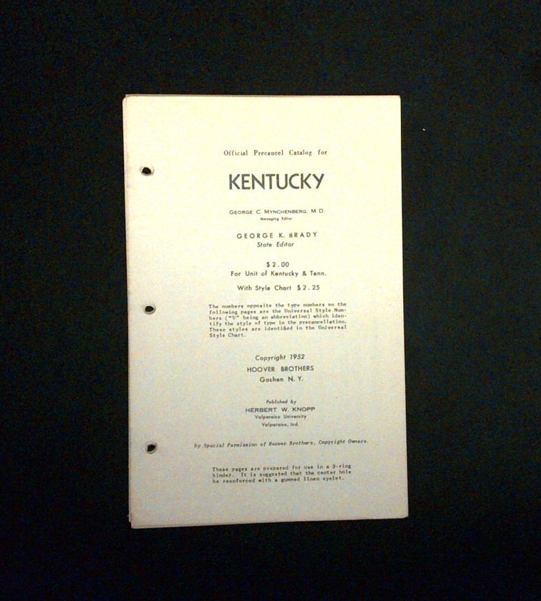 State General Precancel Catalogs: KENTUCKY; Hoover Brothers, 1952