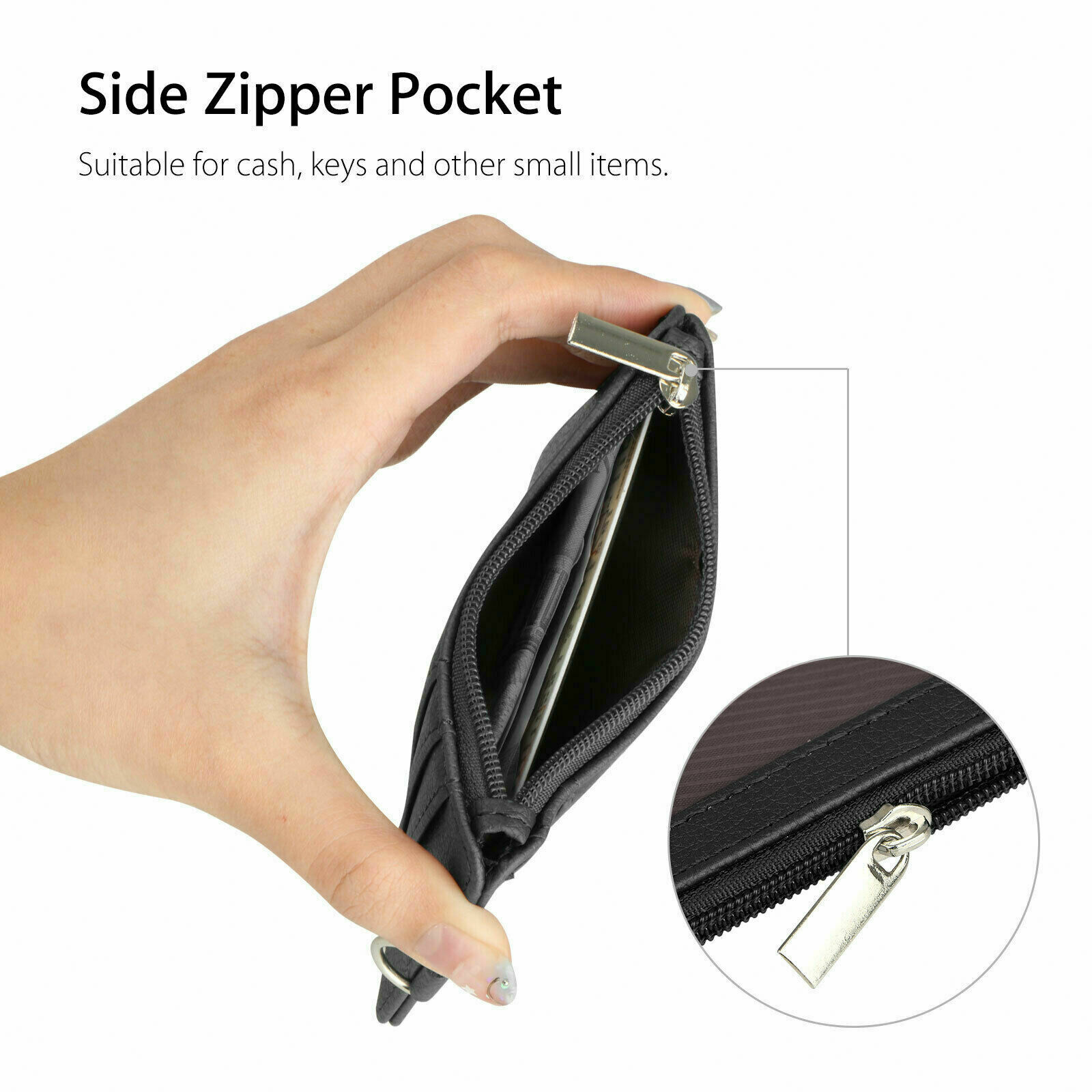 Leather ID Card Holder Vertical badge Wallet Multiple Slots Neck Strap Lanyard