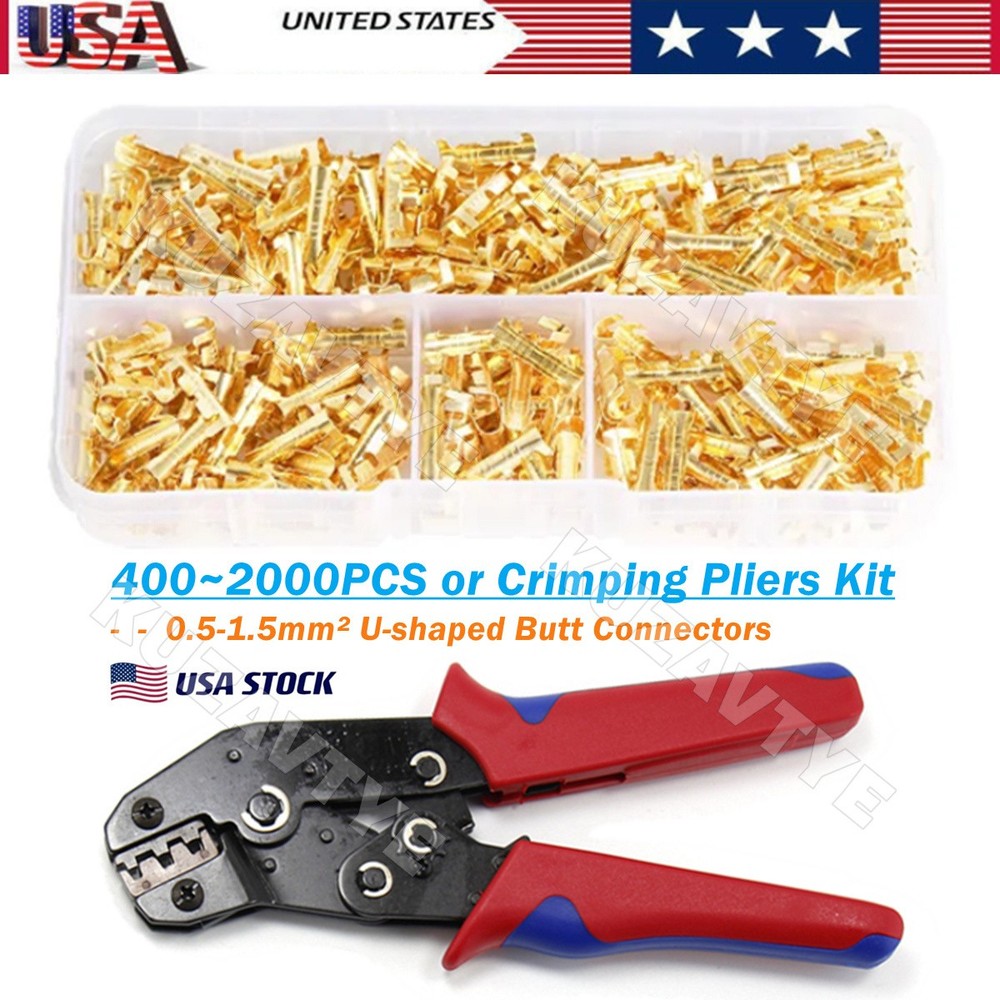 400/2000Pcs U-Shape Wire Butt Connectors Open Barrel Crimp Copper Ring Terminals