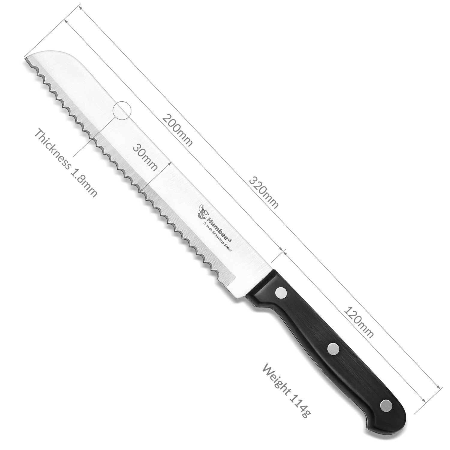 Humbee Chef, Stainless Steel Serrated Bread Knives 8/10/12 inch