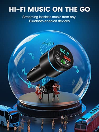 FM Transmitter for Car Bluetooth 5.3, [All-Metal] PD 30W & QC3.0 18W Fast Black