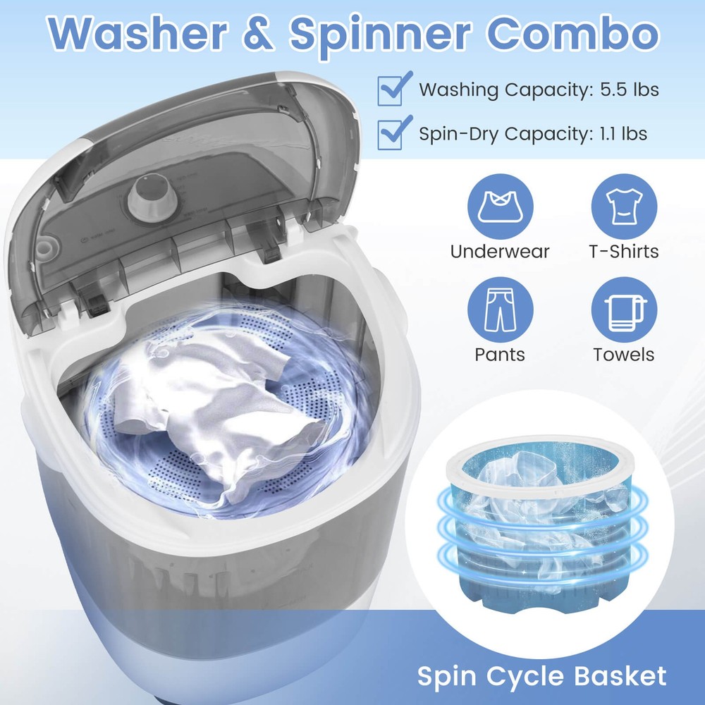 Portable Mini Washing Machine w/ Rotary Controller 5.5 lbs Washing Capacity