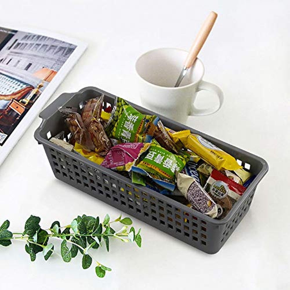 Slim Plastic Storage Baskets, Plastic Rectangle Storage Baskets, 6 Packs