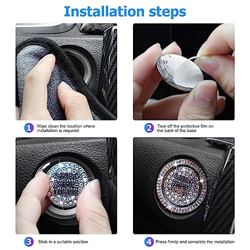 2 Pcs Bling Car Engine Start Stop Button Decorative Ring, With hole White