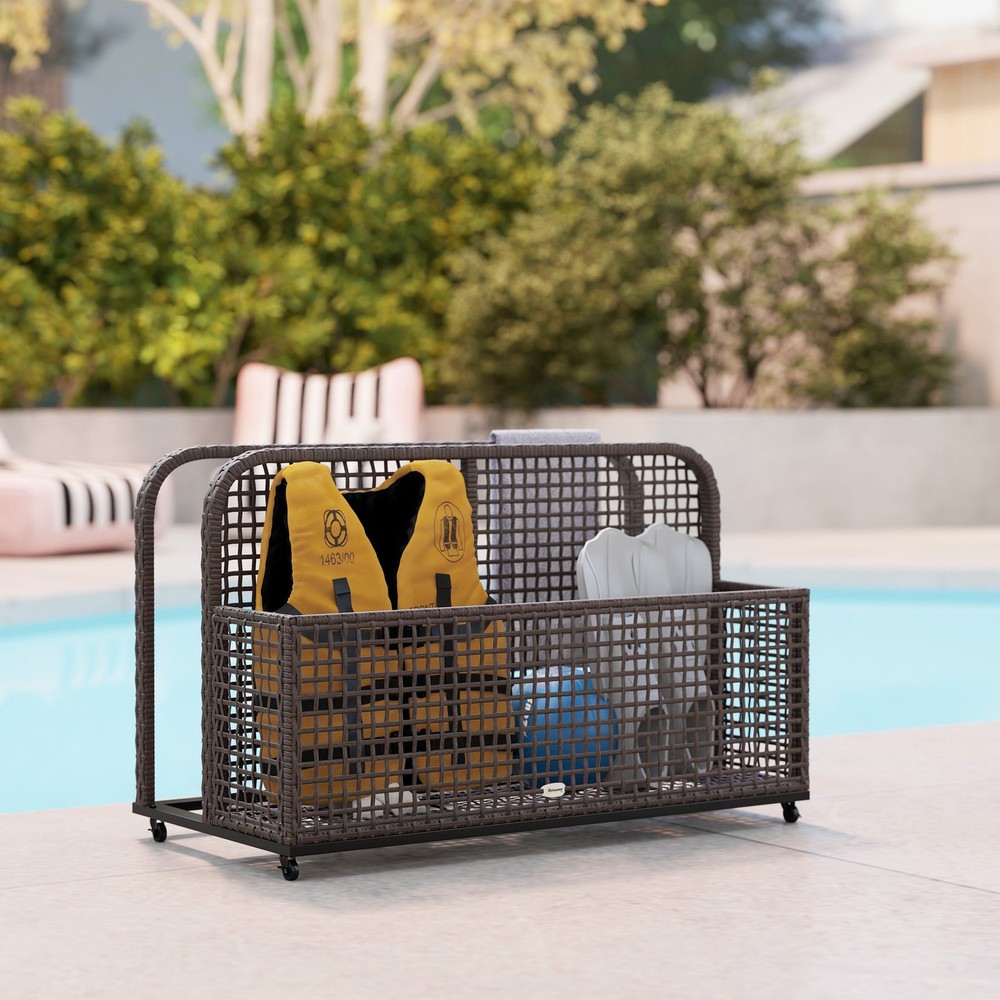 Outsunny Pool Float Storage with Wheels, Pool Caddy, Dark Grey