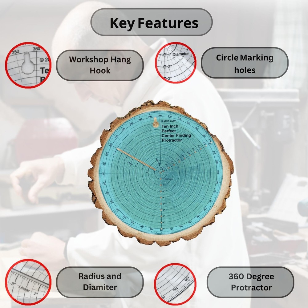 Clearly Printed 10" Circle Center Finder Tool Protractor And Circle Maker Tool A
