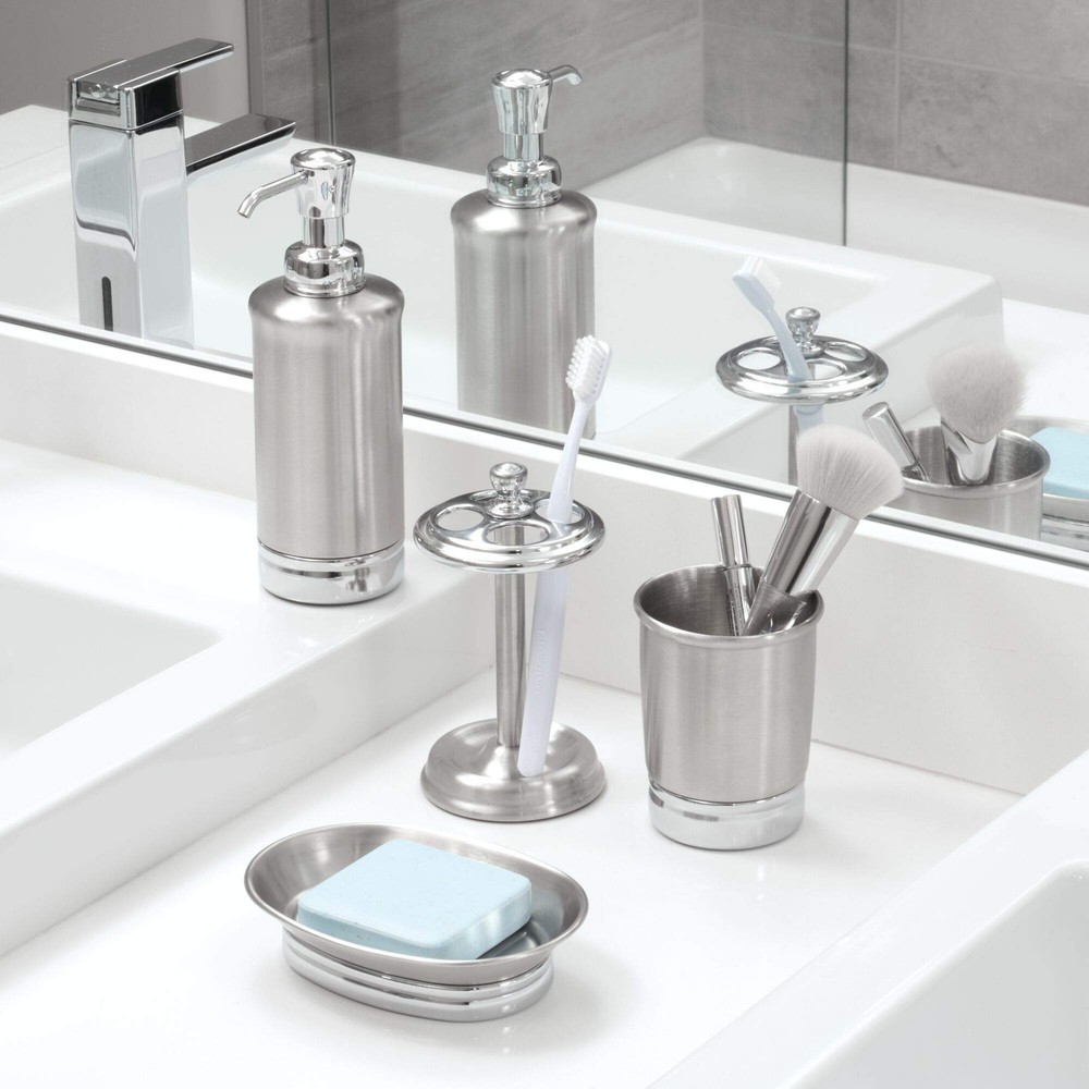 iDesign Toothbrush Holder Divided Bathroom Organizer Stylish Compact Design