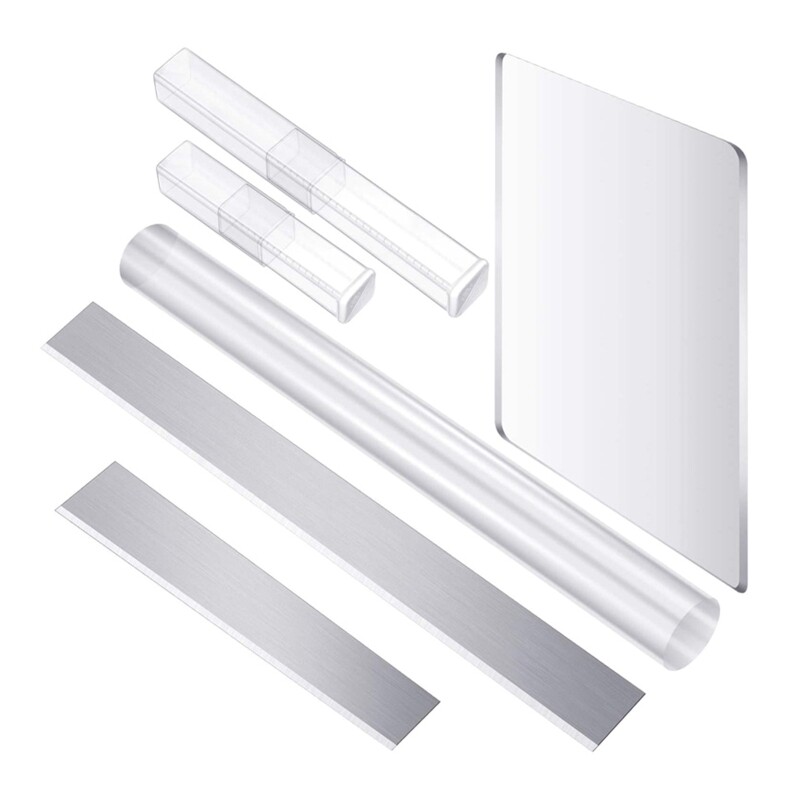 6 Pcs/Set Acrylic Clay Roller Set with Rectangle Shape Backing Board Mud Scraper