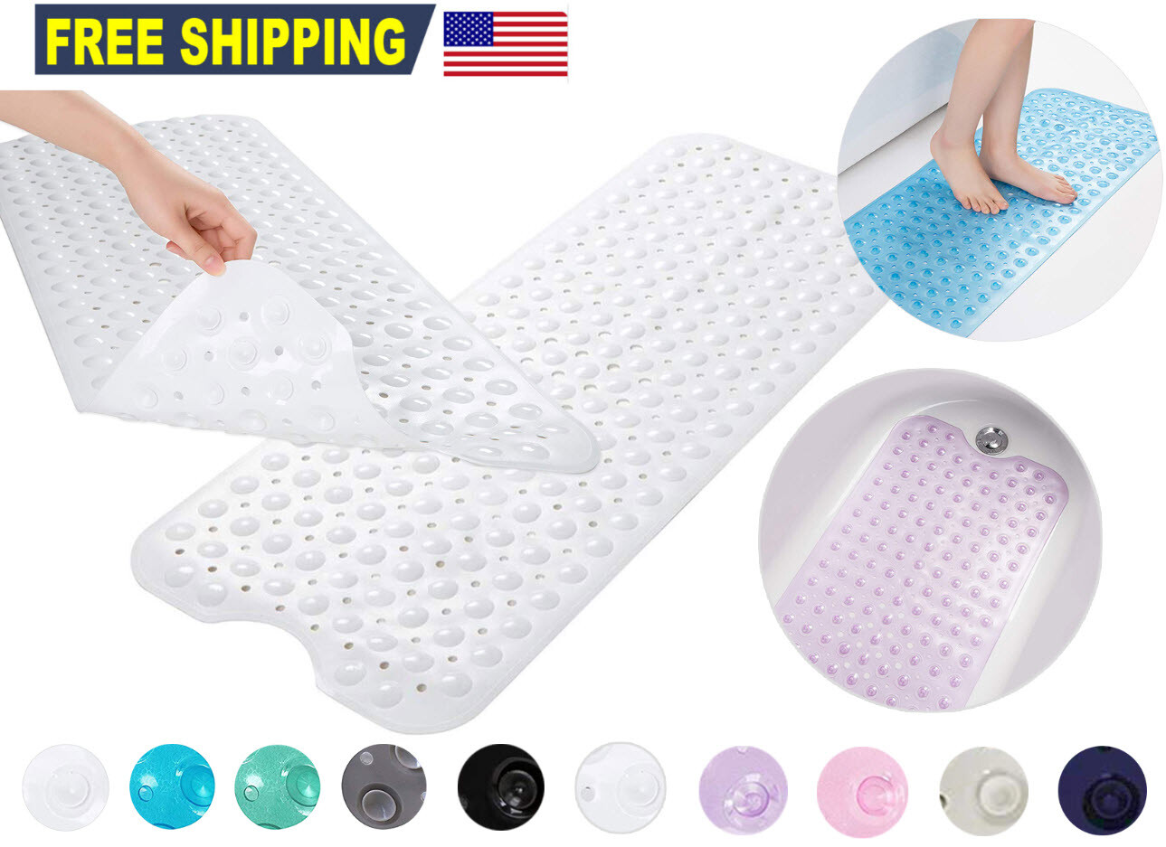 Bath/Tub/Shower Extra Long Mat 40"X16" Anti Slip Antibacterial Machine Washable