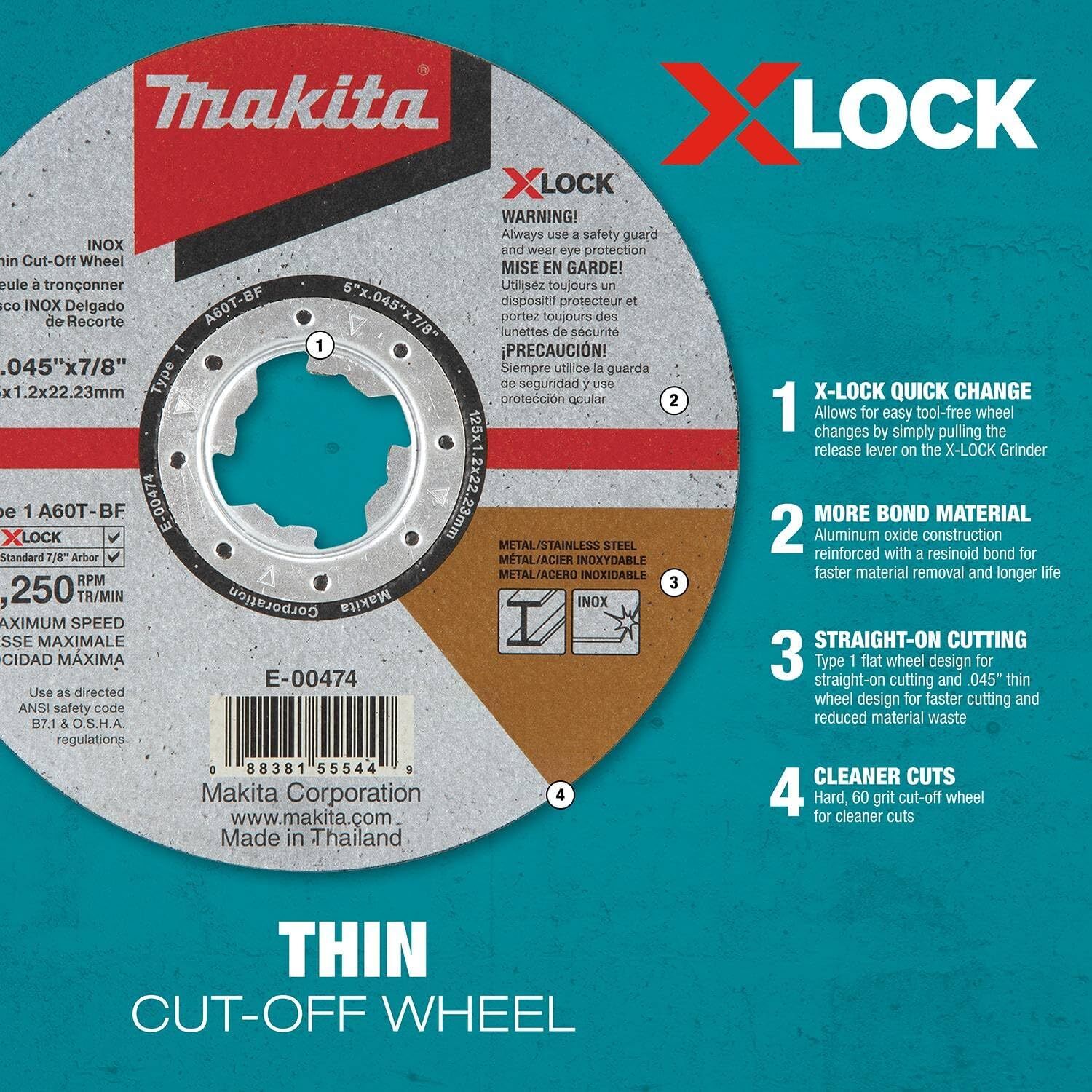 4.5" x .045" X-Lock Cut-Off Wheel 60 Grit – Thin Metal & Steel Cutting Disc
