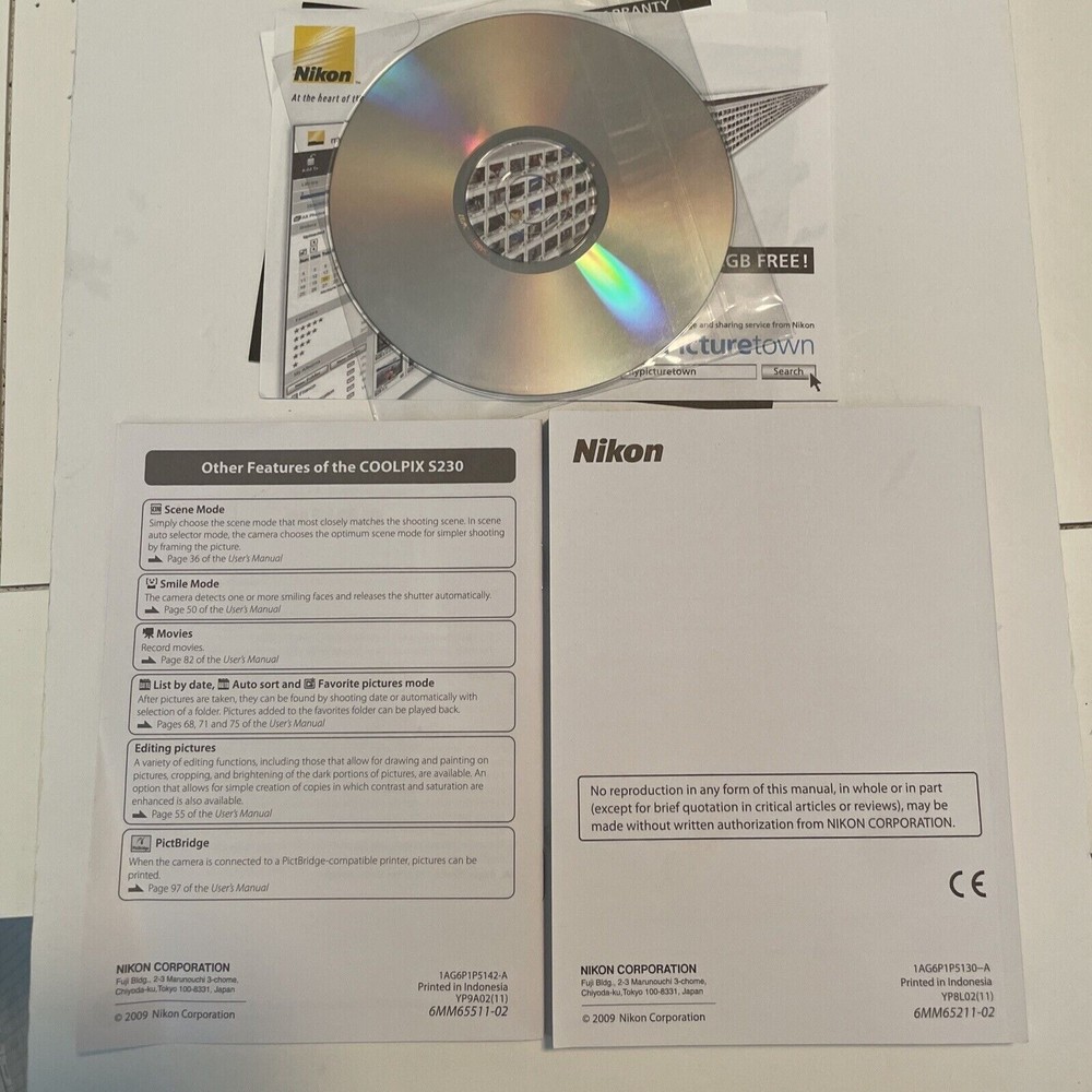 Nikon Coolpix S230 User's Manual Quick Start Guide & CD OEM Original Replacement