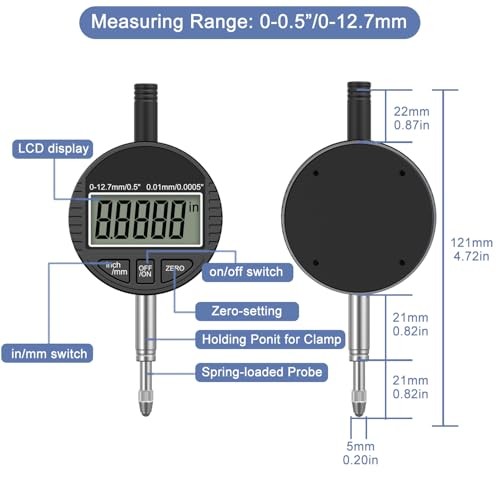 Electronic Digital Dial Indicator Gauge 0-12.7mm/0.5” 0.5”Dial Indicator