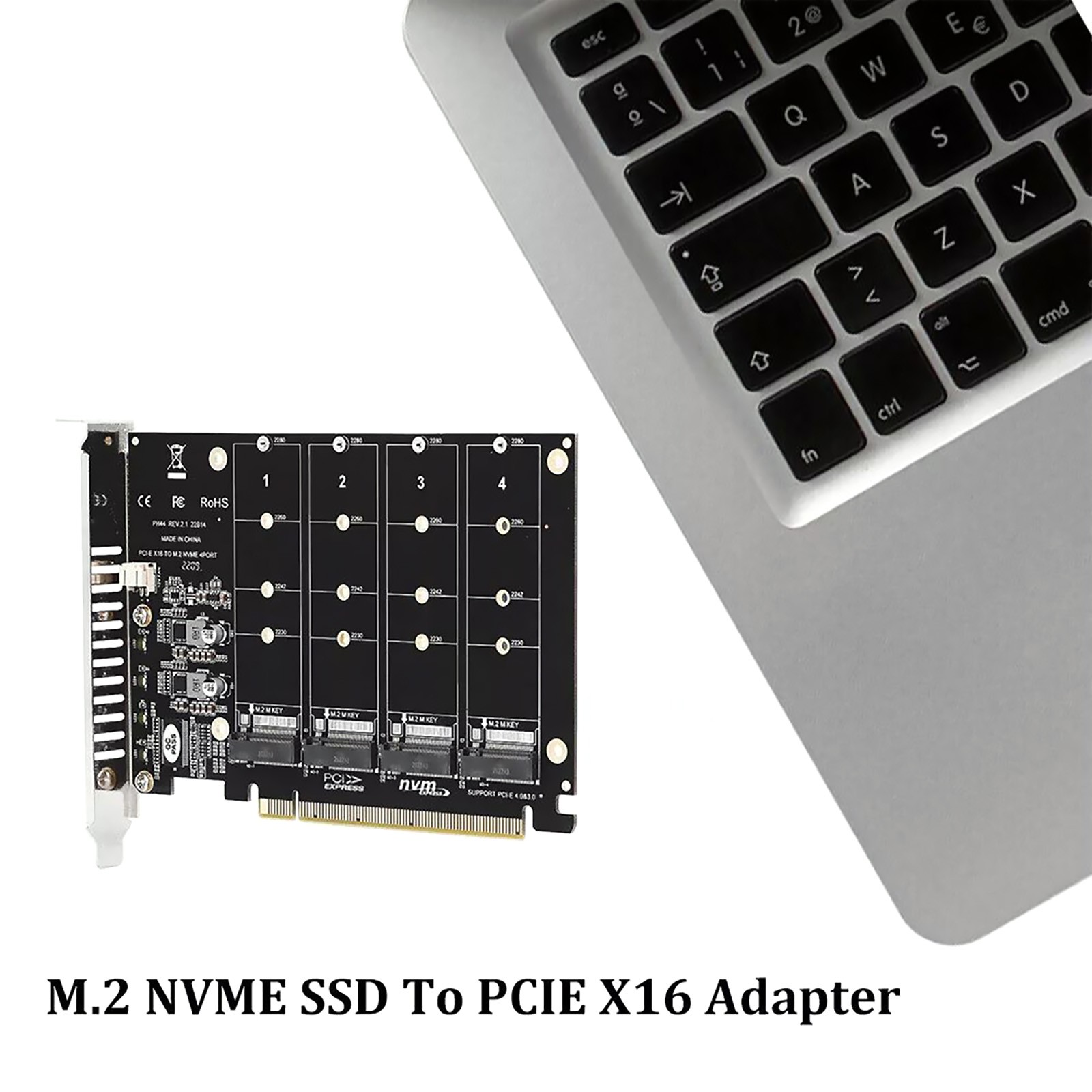 M.2 NVME SSD To PCIE X16 Adapter Connector 4 Port Expansion Card 4x32Gbps