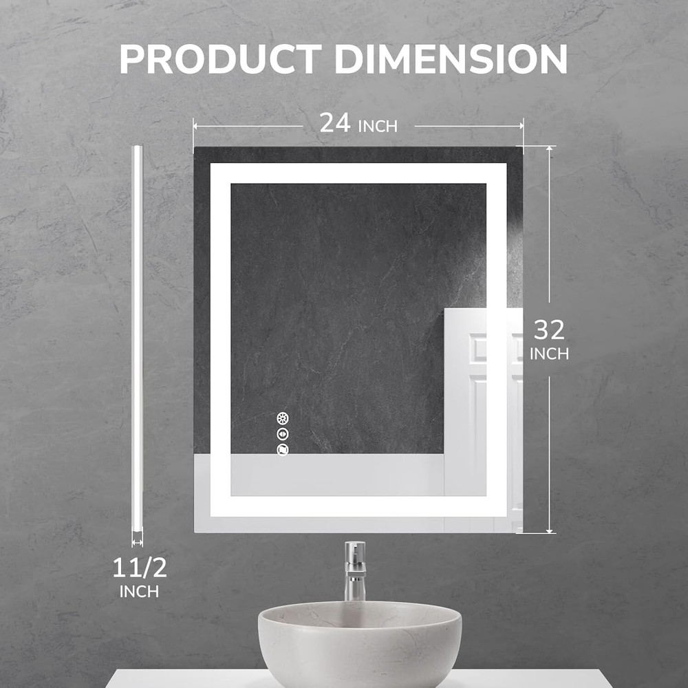 Dimmable LED Lighted Bathroom Mirror Touch Vanity Mirror Vertical & Horizontal