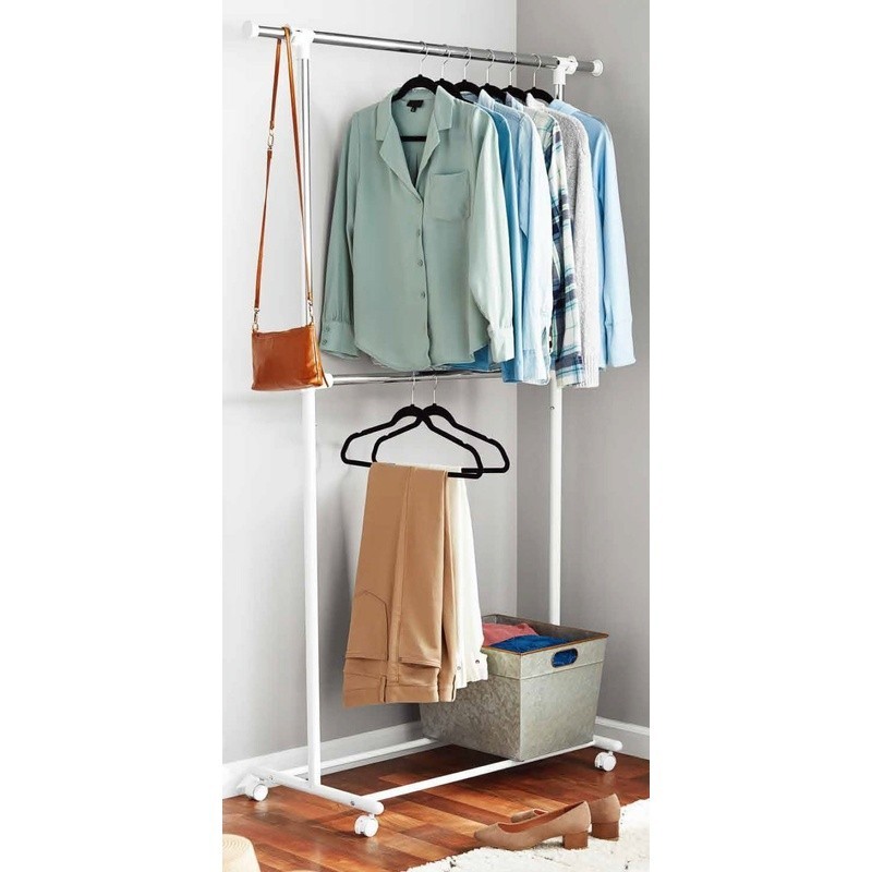 Adjustable 2-Tier Rolling Garment Rack Clothes Organizer Storage Solution New