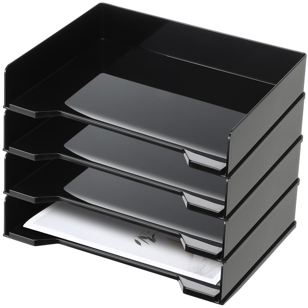 4 Pcs Stackable Letter Tray Rectangular Plastic Desk Organizer 13 x 9.5 x 2.6...