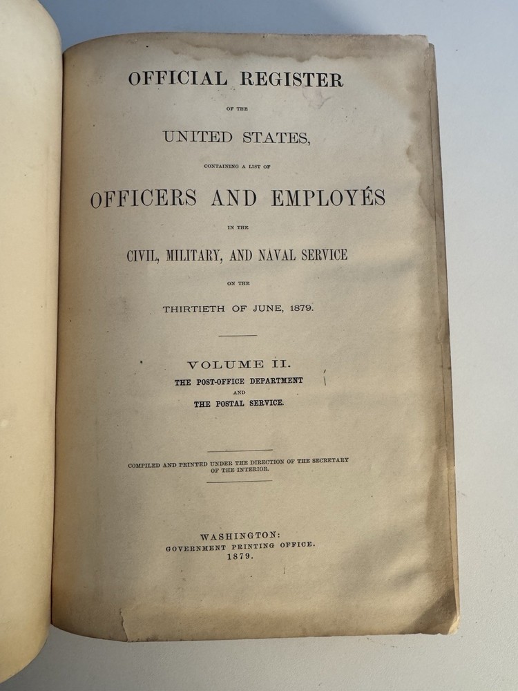 United States Official Register of Officers Agents Civil Military Naval 1879 HC