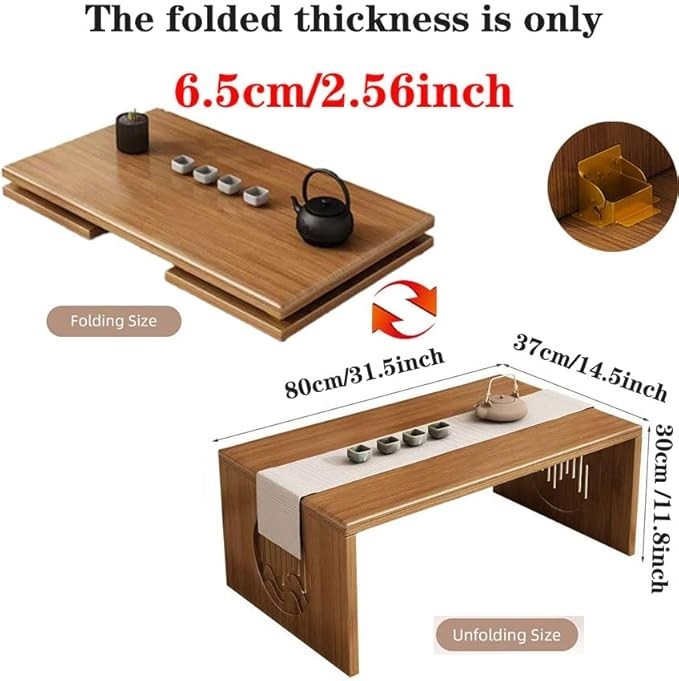 Japanese Foldable Floor Table Solid Wood Coffee Table Compact Design
