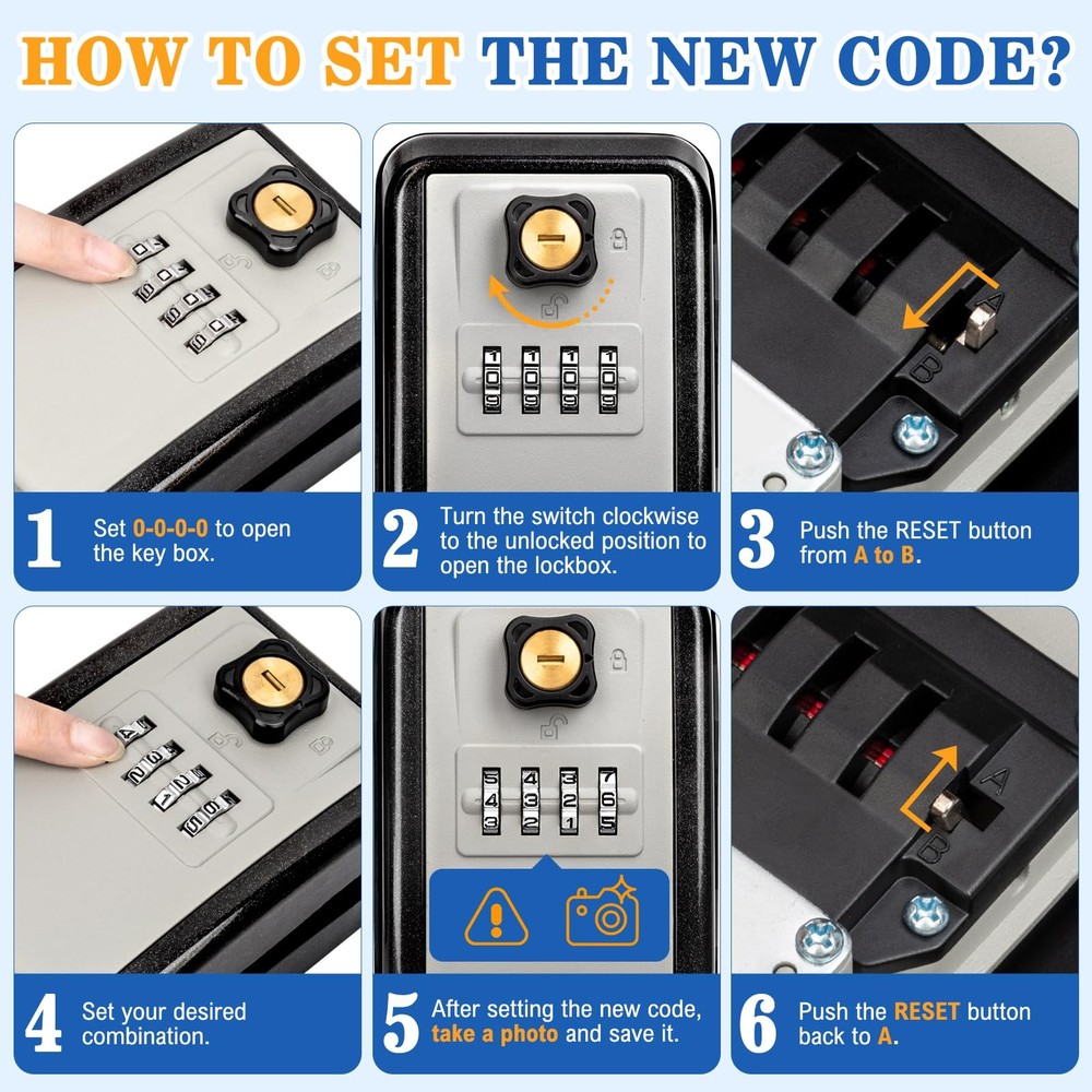 Wall Mount Key Lock Box, Waterproof Lock Box for Keys with Code -Resettable C...