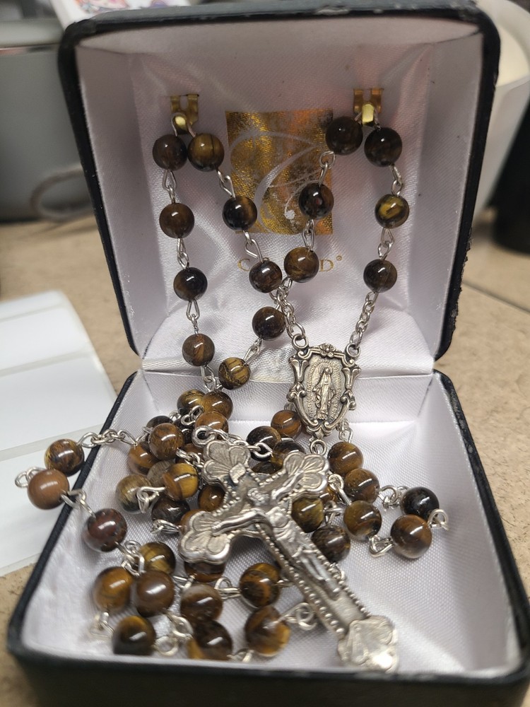 Creed Brown Shiny Bead Rosary