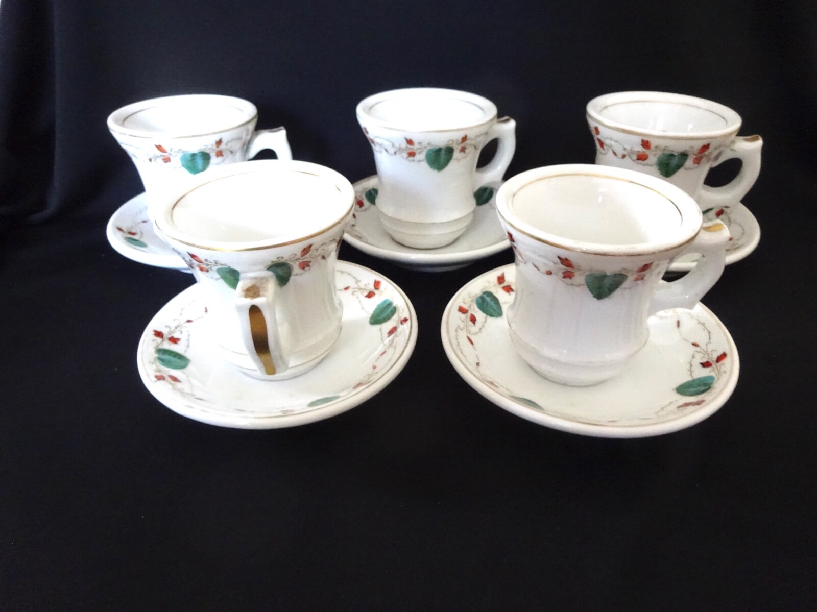 Vintage Espresso Cups Brulots French Bistro 5 Coffee Antique White Green Mug...