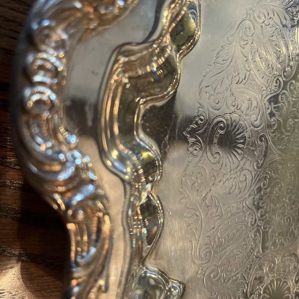 Coronet Silver on Copper 13" Round Footed Silverplate Tray