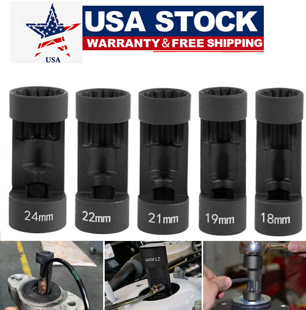 5pc Suspension Strut Nut Socket Set 18mm 19mm 21mm 22mm 24mm 12 Point 1/2" Drive