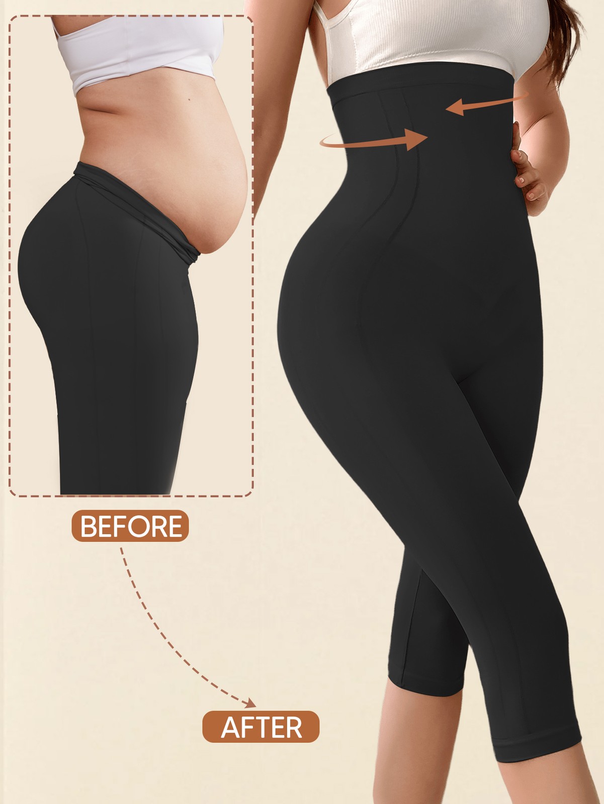 Slimming Anti Cellulite Compression Leggings Leg Shaper High Waist Black Capris