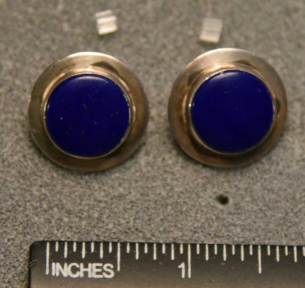 Oval 925 Sterling Silver & Lapis Lazuli Stud Earrings