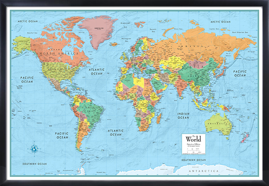 RMC 32" x 50" World Map Poster Mural Signature Series, Large, Up-to-date, Decor