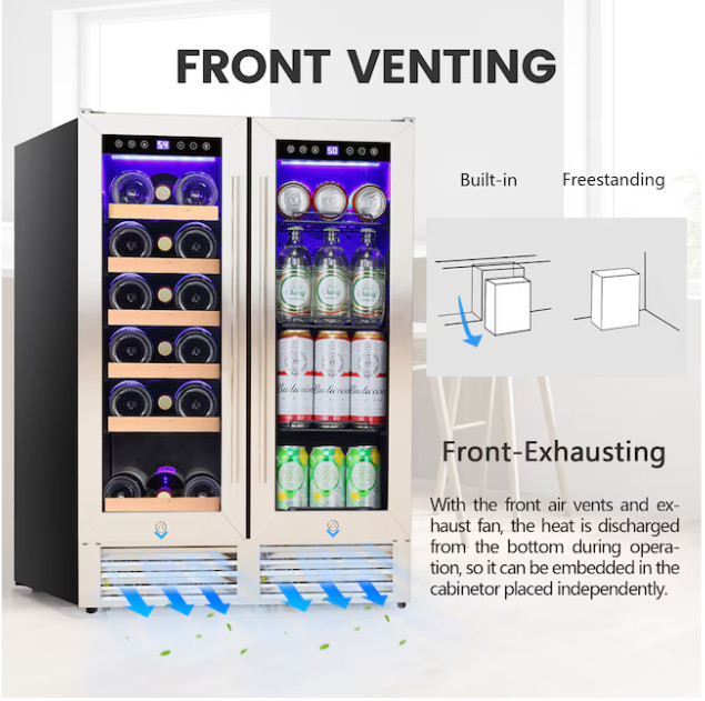 COWSAR 3.96 Cu Ft 18 Bottle Built-In Dual Zone Wine Cooler Silver SALE/FREE SHIP