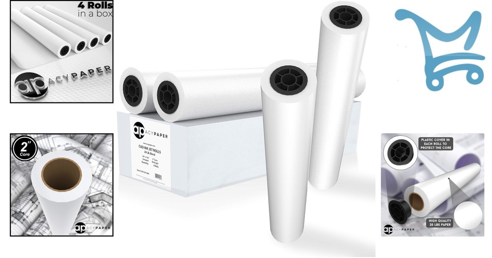 Plotter Paper Rolls 24x150 20 lb CAD Inkjet Large Format 4 Rolls