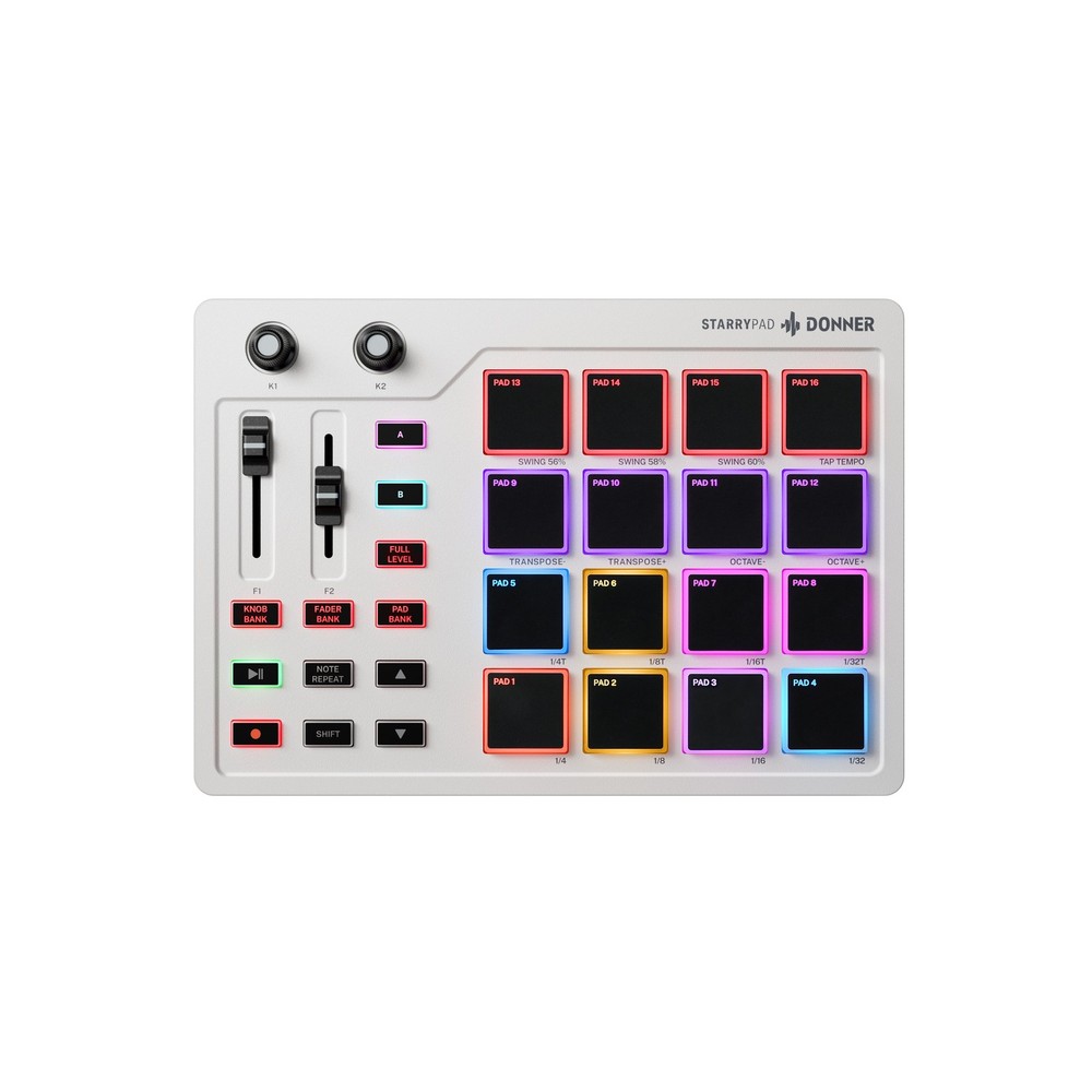 Donner STARRYPAD Professional MIDI Drum Machine 16 Beat Pad USB Controller White