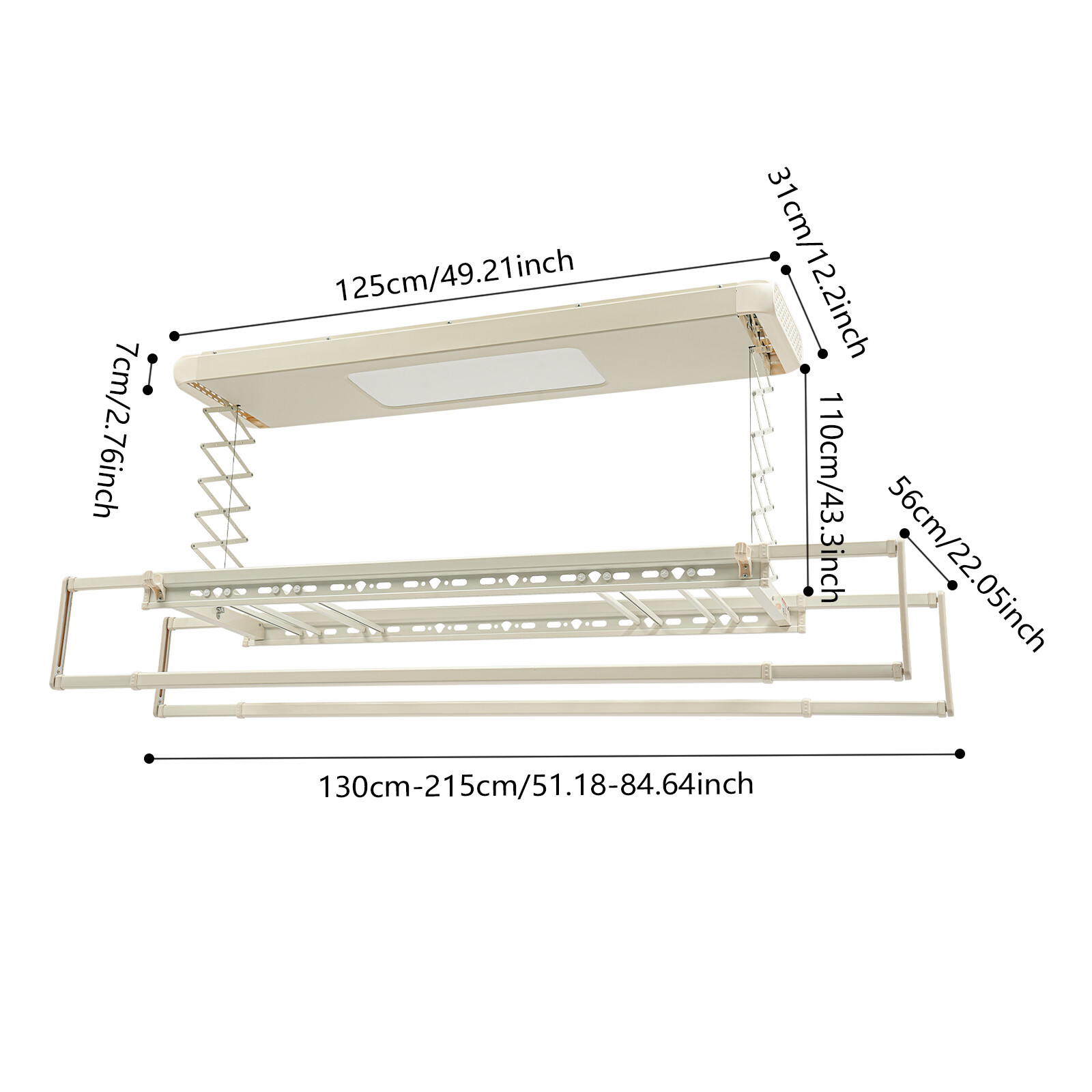8 Rods Ceiling-mounted Clothesline Resealable Vertical Drying Rack Led Light 24W
