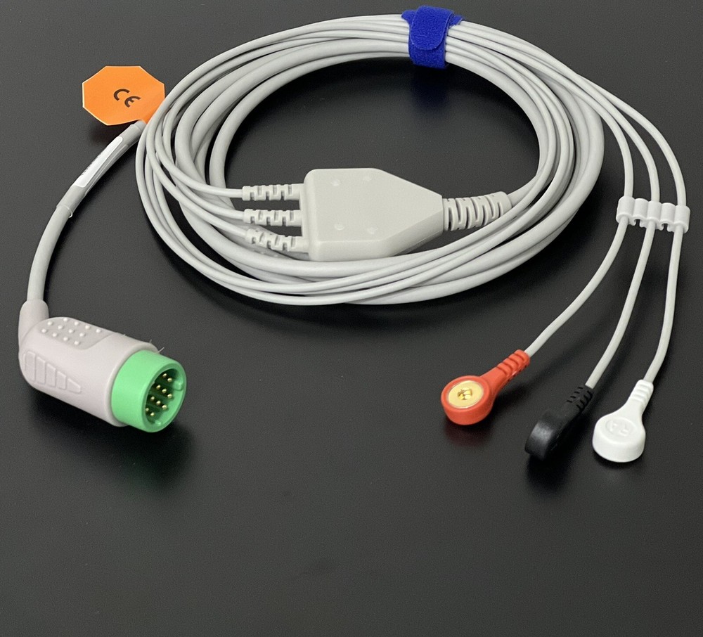 Physio Control Lifepak 20 ECG Cable 3 Lead Snap - Same Day Shipping