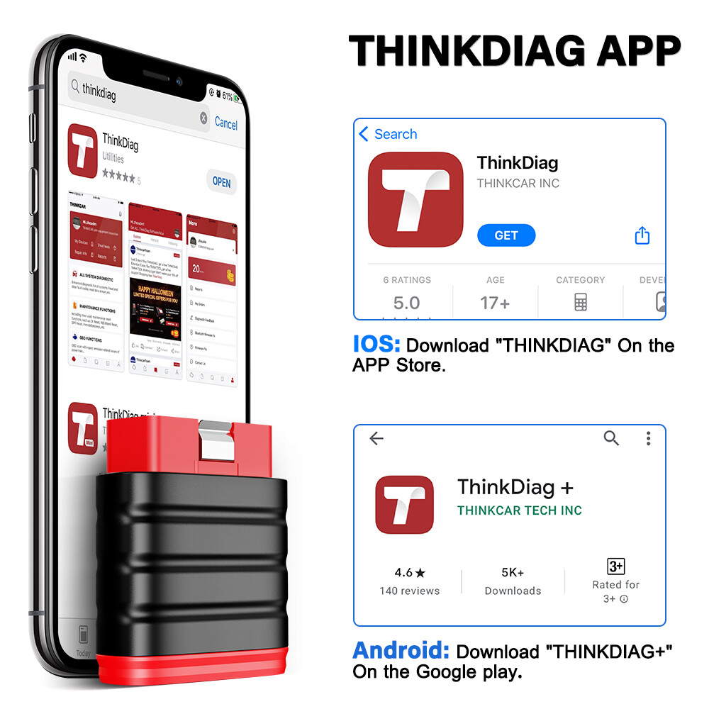 ThinkSafe OBD2 Diagnostic Scanner Bluetooth All System Bidirectional ABS SRS BMS