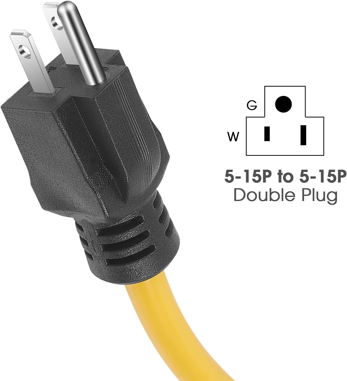 3 Prong Plug 125V Double Male Extension Cord NEMA 5-15P to 5-15P Adapter Yellow