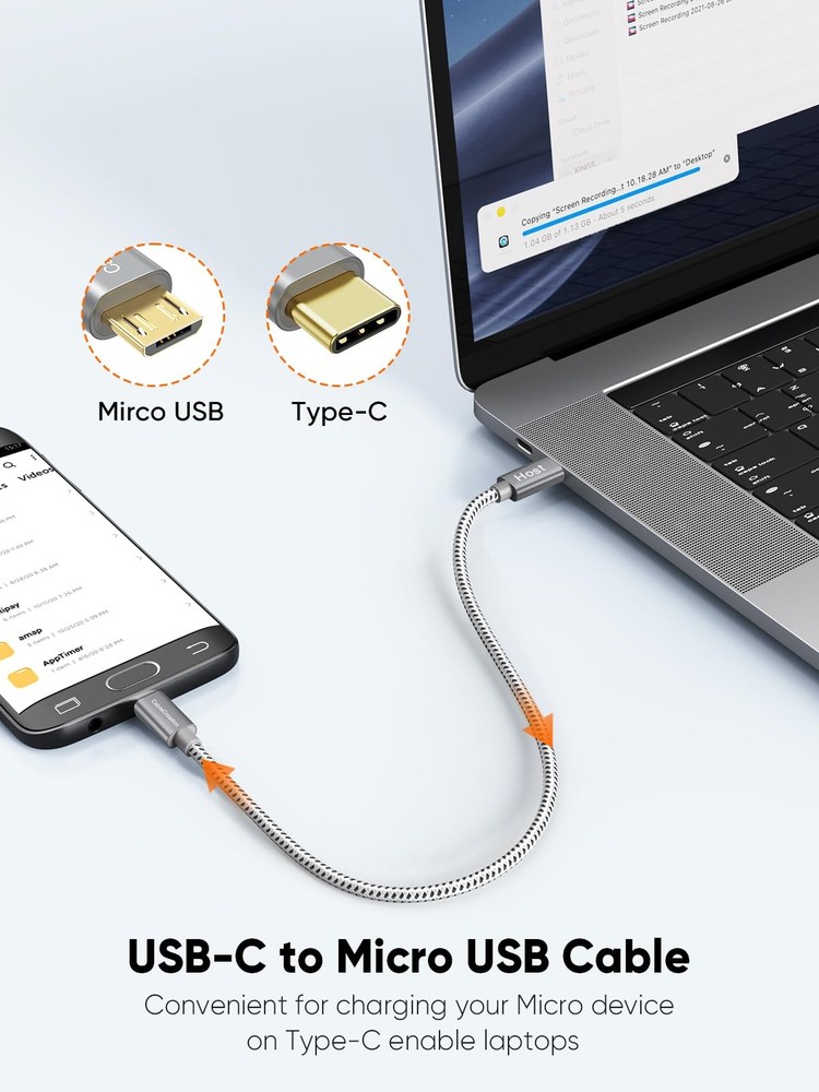 CableCreation Short USB C to Micro Cable 0.65 FT, Braided 0.65FT, Grey